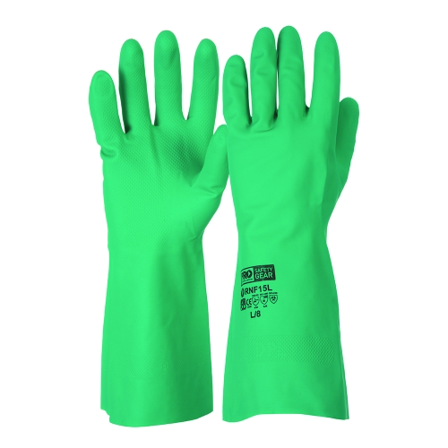 PRO GLOVE NITRILE CHEMICAL PREM QUALITY 30CM LONG FLOCK IMPREG GREEN LARGE